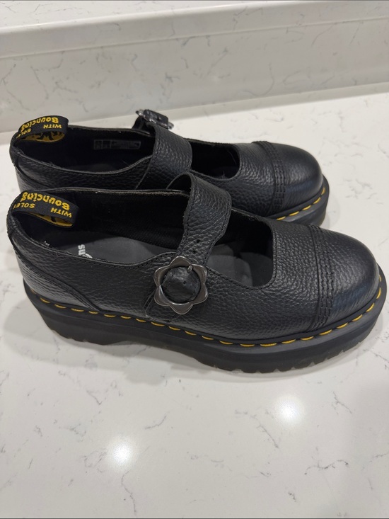 Dr. Martens Shoes - Dr. Martens Black Mary Jane Platform Shoes with Floral Buckle